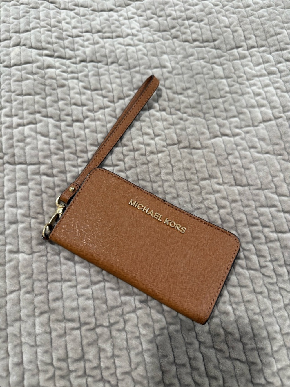 Michael Kors Tan Leather Zip Wristlet Card Case